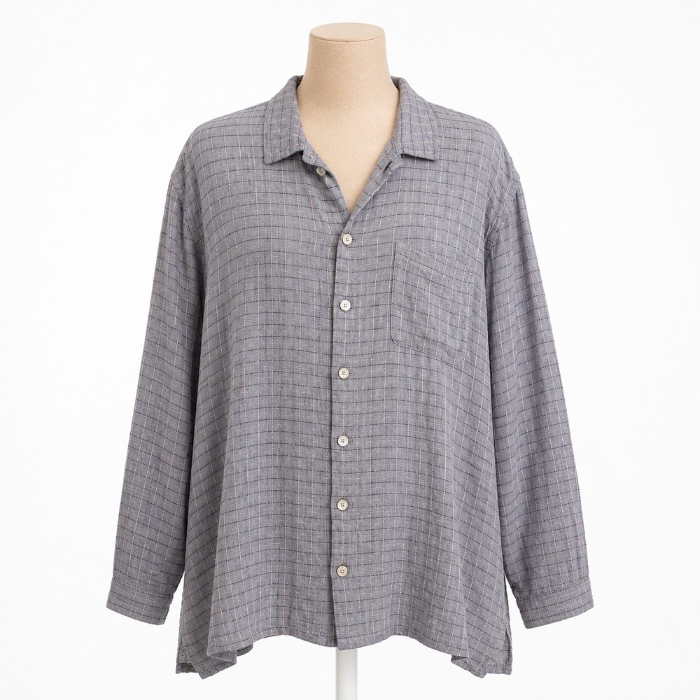 FLAX Mens 100% Linen Long Sleeve Button Shirt Size L Gray Coastal Relaxed Resort